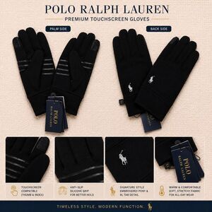 Polo Ralph Lauren Touchscreen Gloves Black Large Pony Logo NWT Winter
